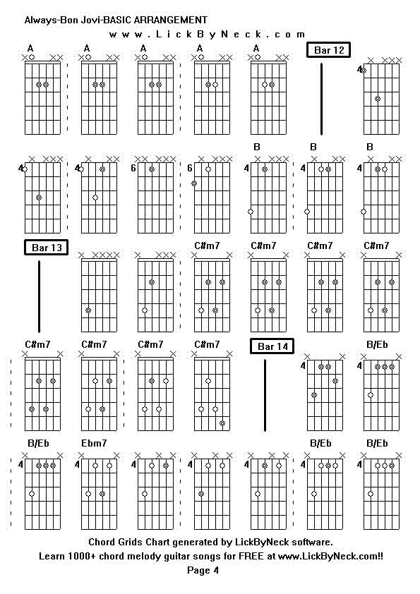 Chord Grids Chart of chord melody fingerstyle guitar song-Always-Bon Jovi-BASIC ARRANGEMENT,generated by LickByNeck software.